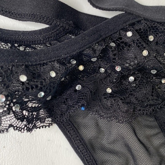 Honeydew Intimates Peek-A-Dew Lucy Hipster Black Lace Mesh Thong Strappy Panty - Picture 8 of 12
